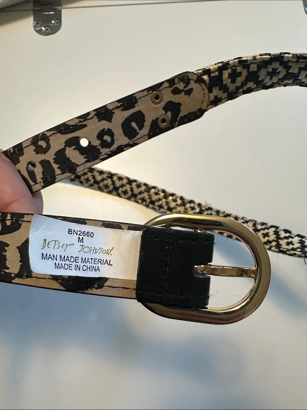 Betsey Johnson Black & White Woven Geometric Belt